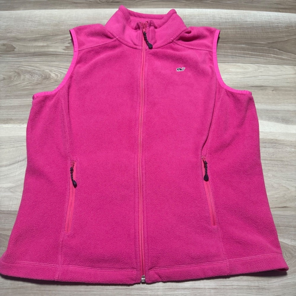 Vineyard Vines Fleece Vest Womens Medium Pink Full Zip Mock‎ Neck 200059 Preppy